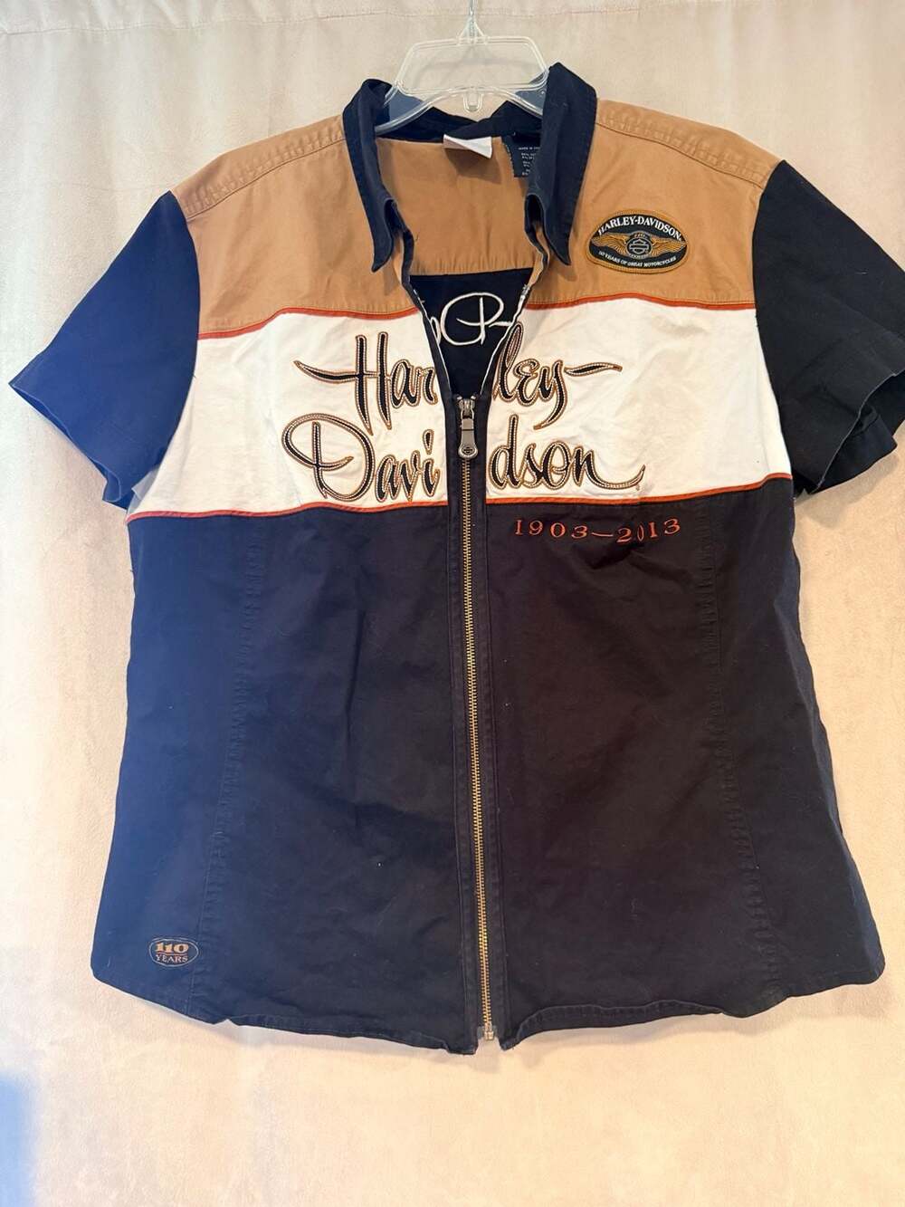 Harley-Davidson Women's 110th Anniversary Zip-Up Short Sleeve Shirt Size 1W